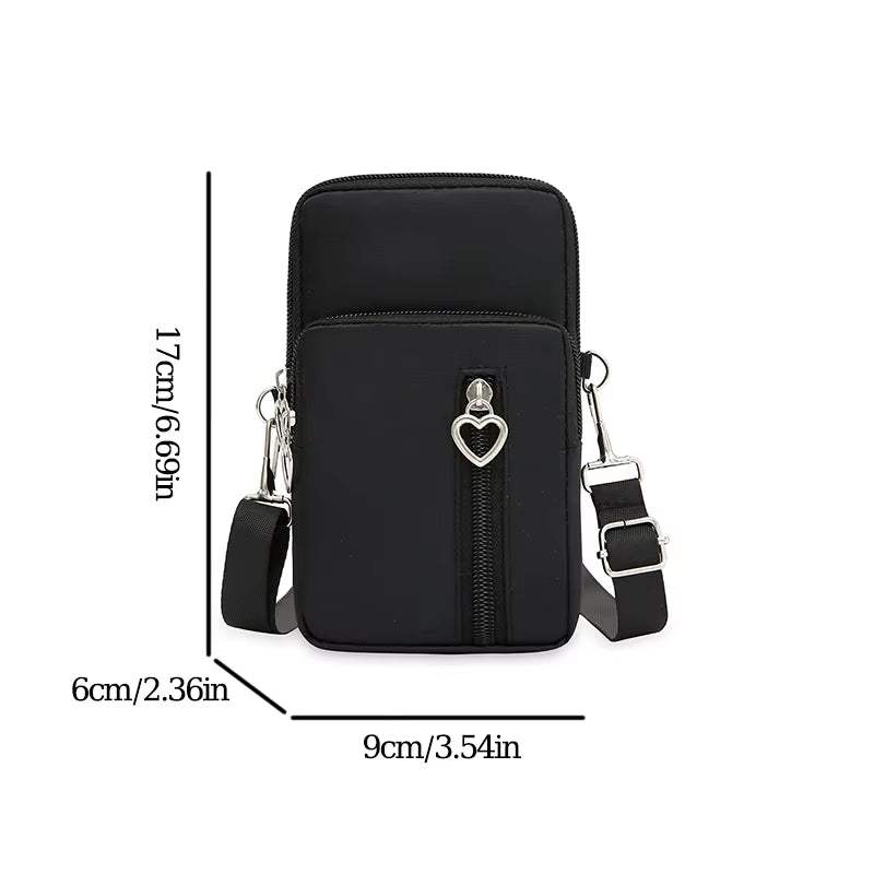 Waterproof Mobile Phone Bag Women'S Mini Oxford Crossbody Bag Daily Multi-Layer Zipper Purse Casual Outdoor Travel Nylon Bag