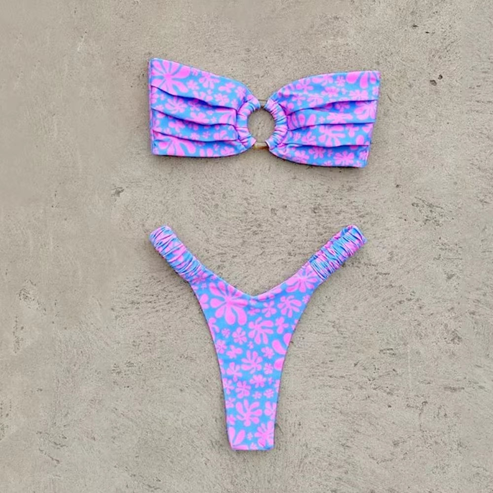 Micro Bikini Push up Women Swimsuits 2024 Sexy Female Swimwear Brazilian Bikini Set Thong Biquini Swim Suits Print Beachwear