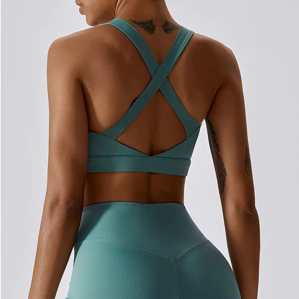 Crossed Shoulder Strap Yoga Bra Chest Pad Running Sports Bra Gym Top Women Stretch Pull up Underwear Women Vest Fitness Tank Top