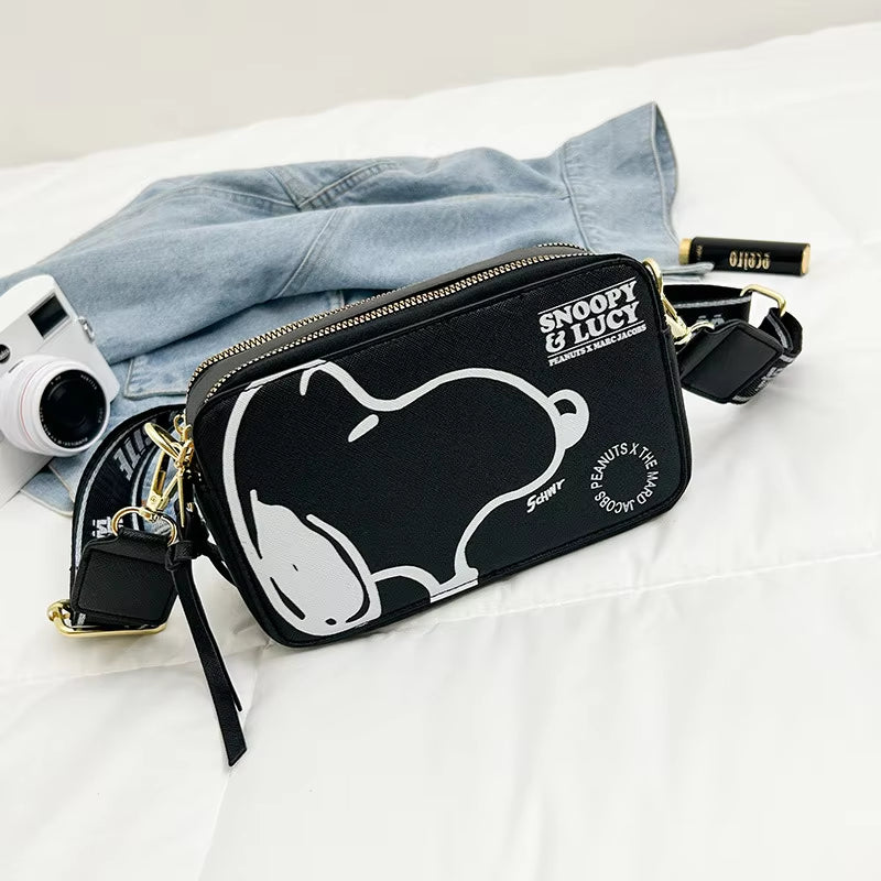 Cartoon Printed Women'S Crossbody Bag Snoopy Shoulder Bag Casual Fashion Small Square Bag PU Camera Bag