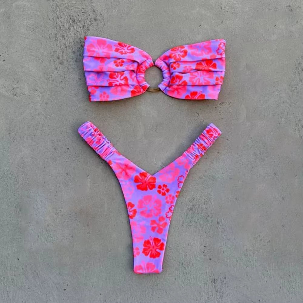 Micro Bikini Push up Women Swimsuits 2024 Sexy Female Swimwear Brazilian Bikini Set Thong Biquini Swim Suits Print Beachwear