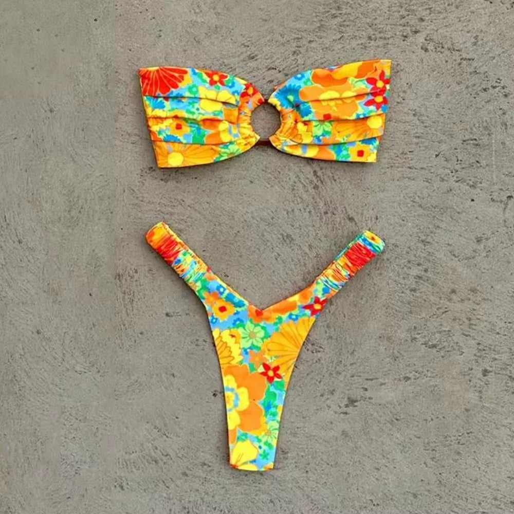 Micro Bikini Push up Women Swimsuits 2024 Sexy Female Swimwear Brazilian Bikini Set Thong Biquini Swim Suits Print Beachwear