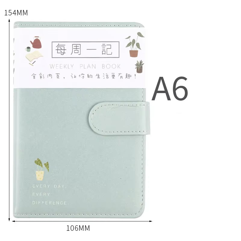 2025 Cute Solid Color Magnetic Buckle Design 365 Day Weekly Plan Diary Planner Notebooks A6 Journal School Supplies Stationery