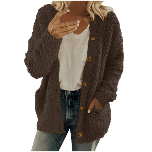 Warm Winter Coats for Womens Casual plus Size Fleece Open Front Button down Long Sleeve Jacket Outerwear