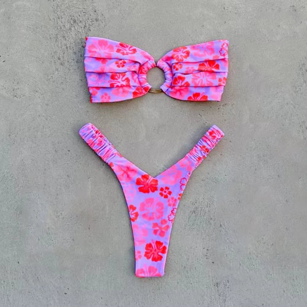 Micro Bikini Push up Women Swimsuits 2024 Sexy Female Swimwear Brazilian Bikini Set Thong Biquini Swim Suits Print Beachwear