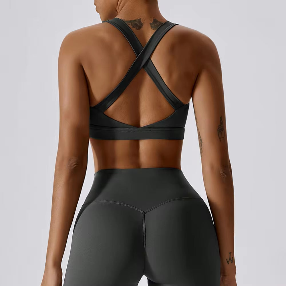 Crossed Shoulder Strap Yoga Bra Chest Pad Running Sports Bra Gym Top Women Stretch Pull up Underwear Women Vest Fitness Tank Top