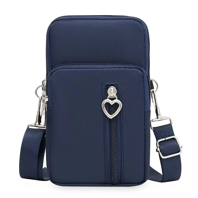 Waterproof Mobile Phone Bag Women'S Mini Oxford Crossbody Bag Daily Multi-Layer Zipper Purse Casual Outdoor Travel Nylon Bag