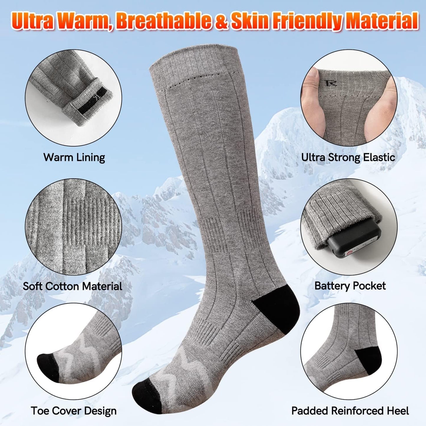 Heated Socks Electric Battery Thermal Stockings Upgraded Rechargeable Sock for Men Women,Unisex Winter Warm Winter Socks, Sports Outdoor Heated Socks Hunting Foot Warmer