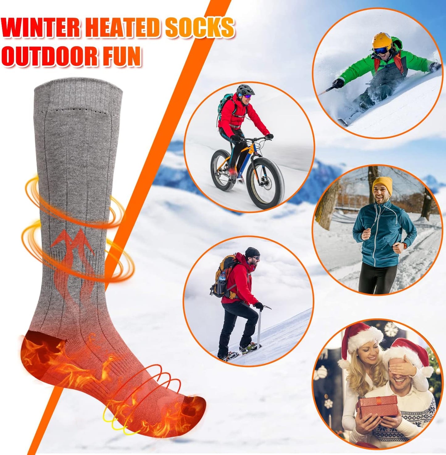 Heated Socks Electric Battery Thermal Stockings Upgraded Rechargeable Sock for Men Women,Unisex Winter Warm Winter Socks, Sports Outdoor Heated Socks Hunting Foot Warmer