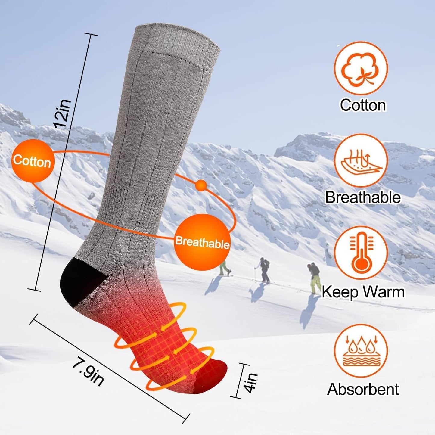 Heated Socks Electric Battery Thermal Stockings Upgraded Rechargeable Sock for Men Women,Unisex Winter Warm Winter Socks, Sports Outdoor Heated Socks Hunting Foot Warmer