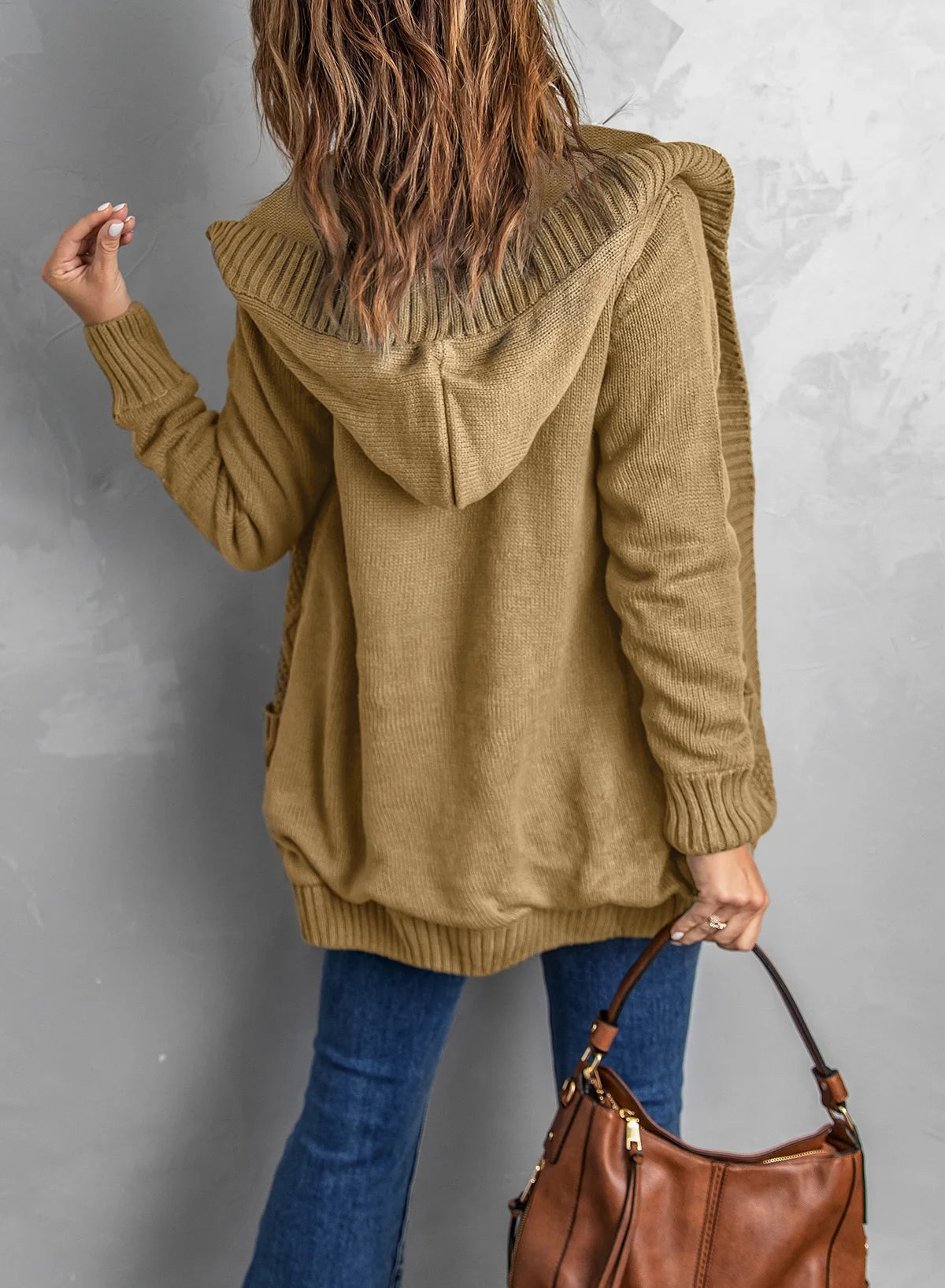 Hooded Cardigan Sweaters for Women Long Sleeve Button down Knit Sweater Coat Outwear with Pockets