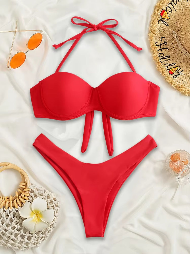 Bikini Swimwear Women Swimsuit 2023 New Solid Push up Bikinis Set Brazilian Beach Female Thong Bathing Suit Summer Swim Suits